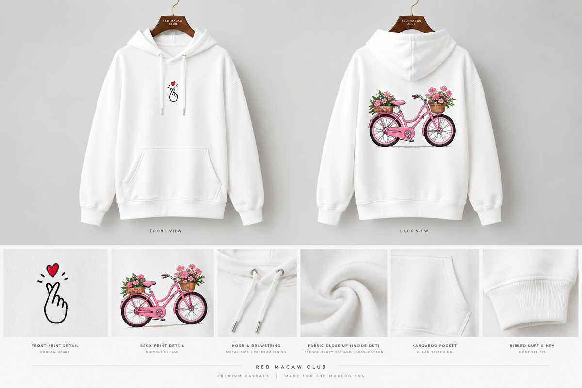 K HEART - WOMENS WHITE HOODIE - 300 GSM