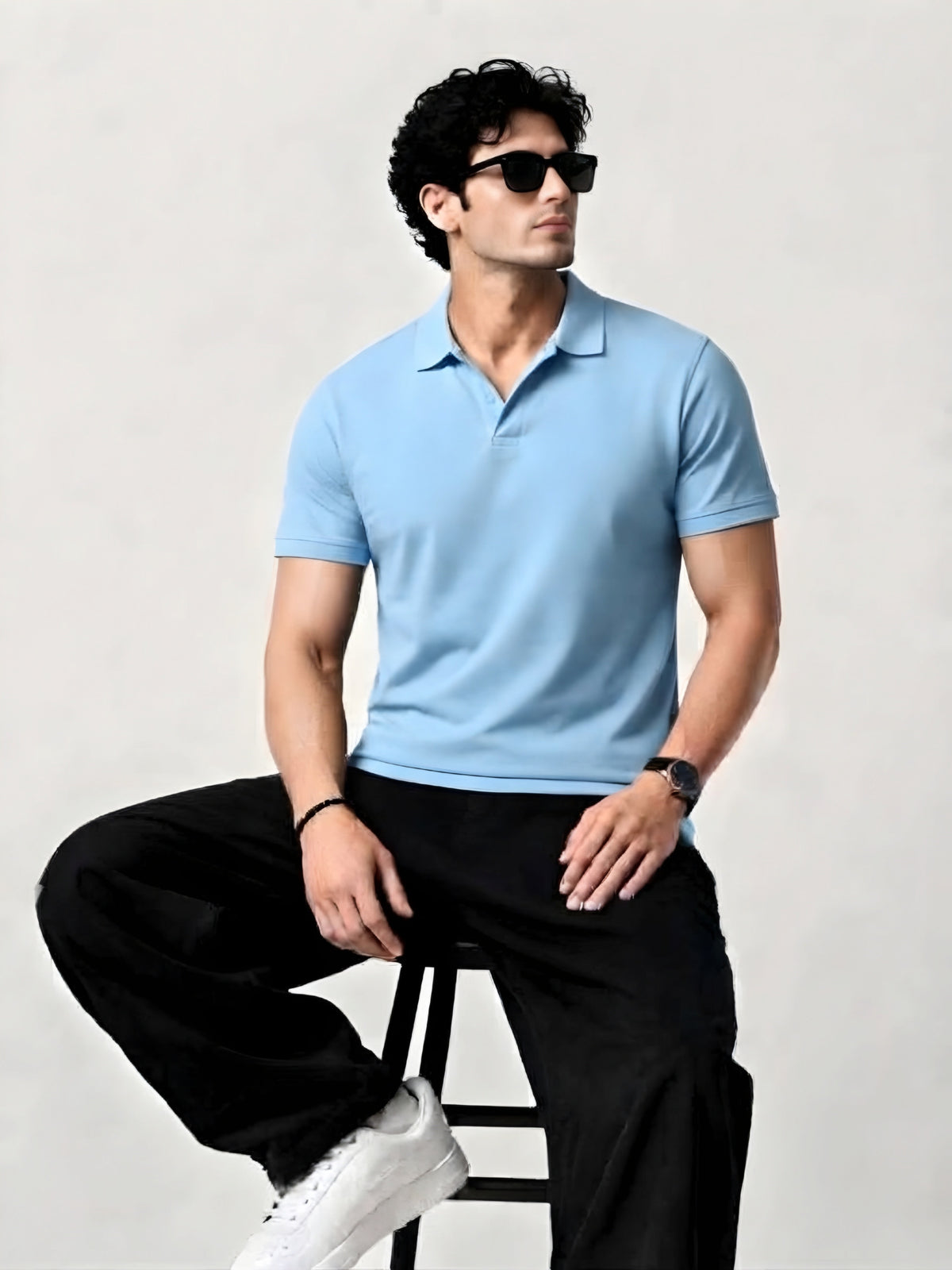 CLASSIC SOLID ICE BLUE POLO TEE- 240 GSM FRENCH TERRY