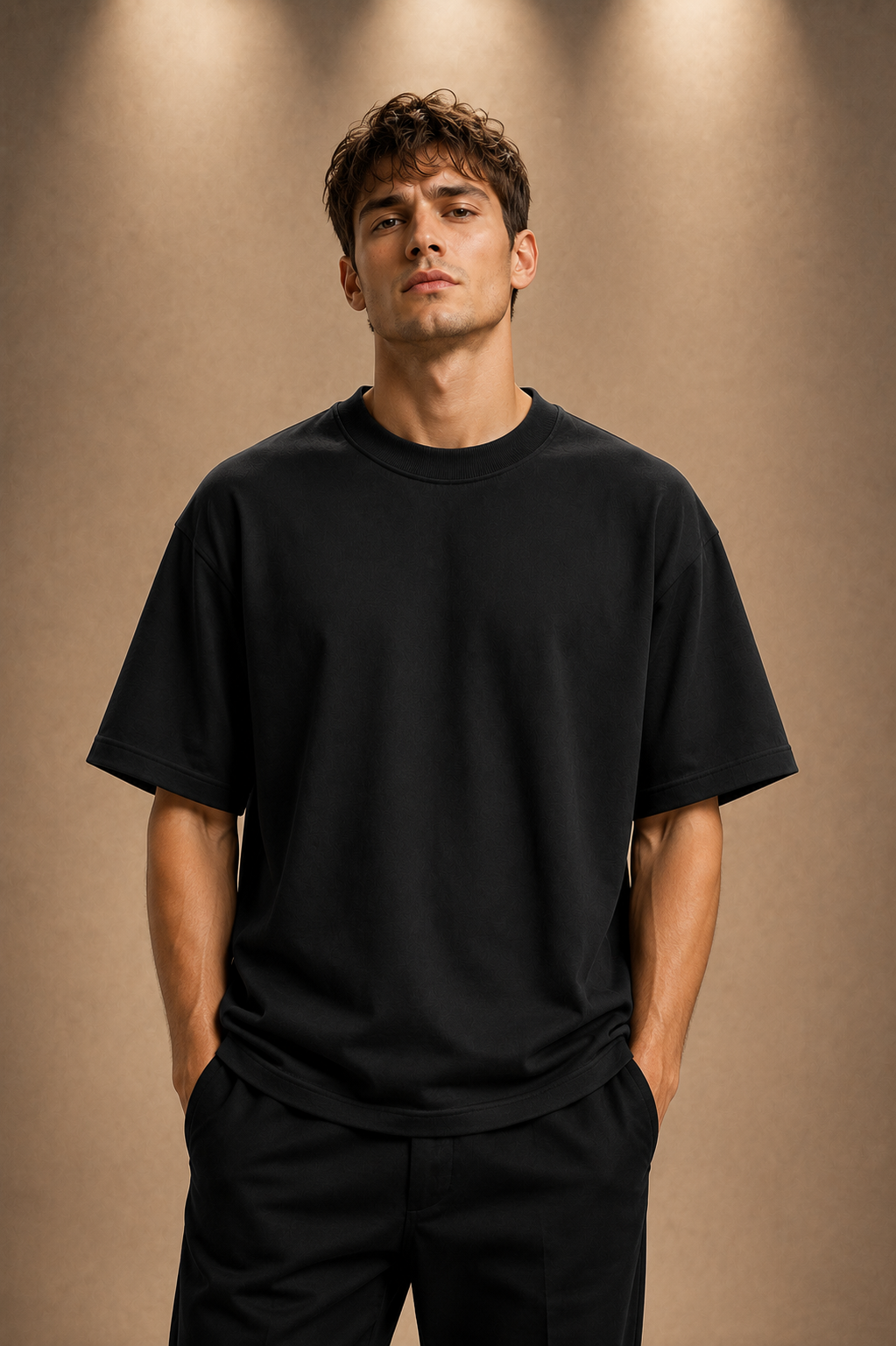 oversized drop shoulder t-shirt-plain Black Colour