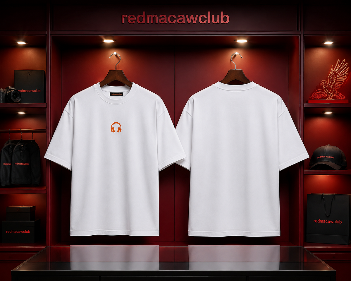 Headphone Oversized Drop Shoulder Tshirt-White Colour