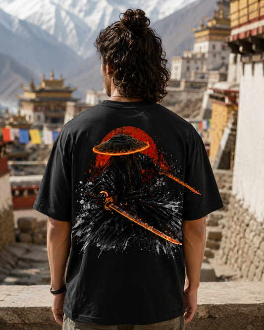 Samurai Sword-Overzised Drop Shoulder Tshirt-Black Colour