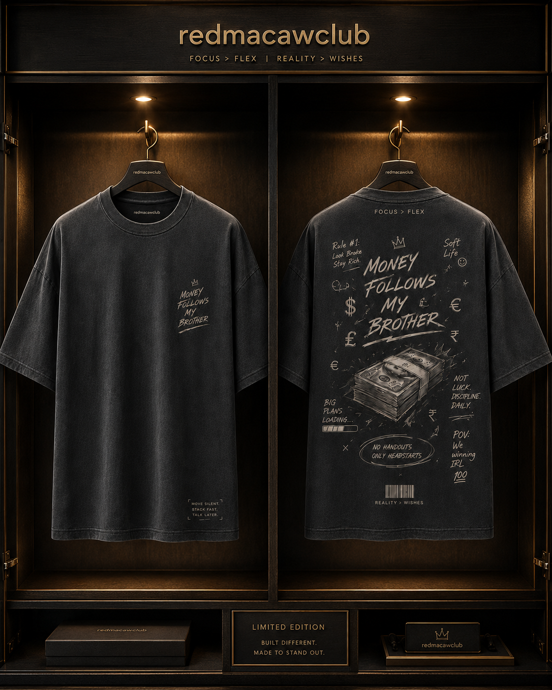 Money Follows My Brother- Oversized Drop Shoulder Streetwear Tshirt-Smokey Gray