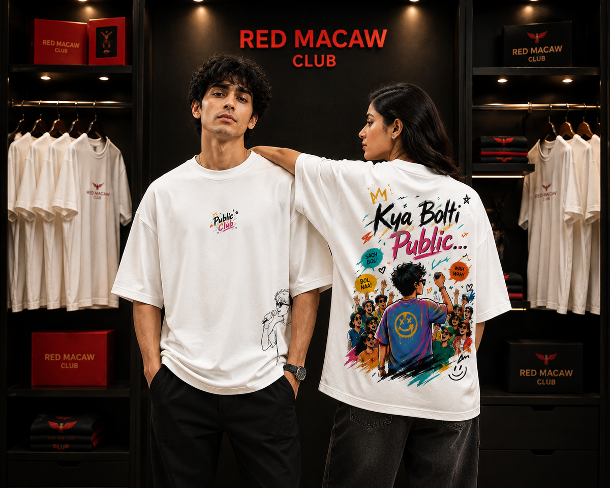 Public Club-Oversized Drop Shoulder Streetwear Tshirt-White Colour