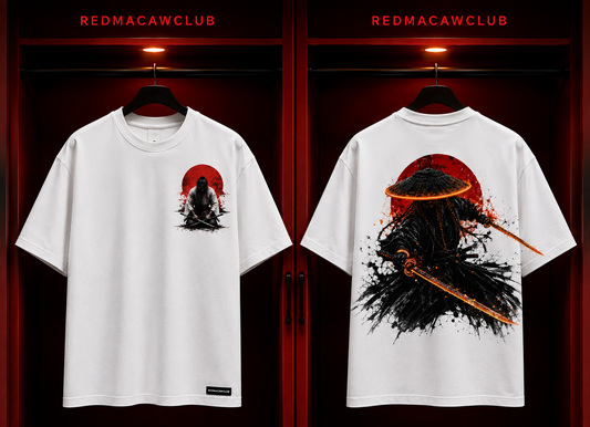 Samurai Sword-Oversized Drop Shoulder Tshirt-White Colour