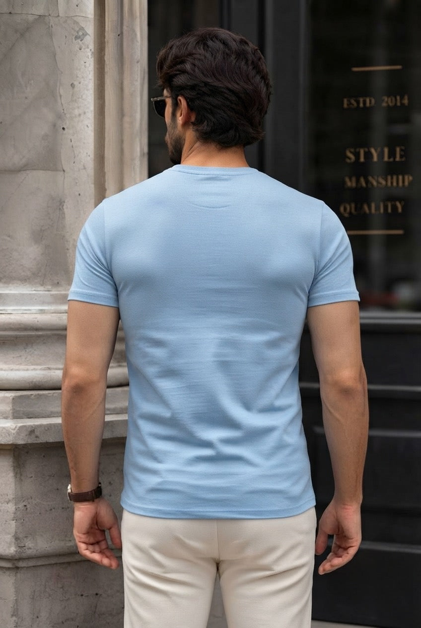 MINIMALIST REGULAR SLIM FIT ICE BLUE TEE -240 GSM FRENCH TERRY