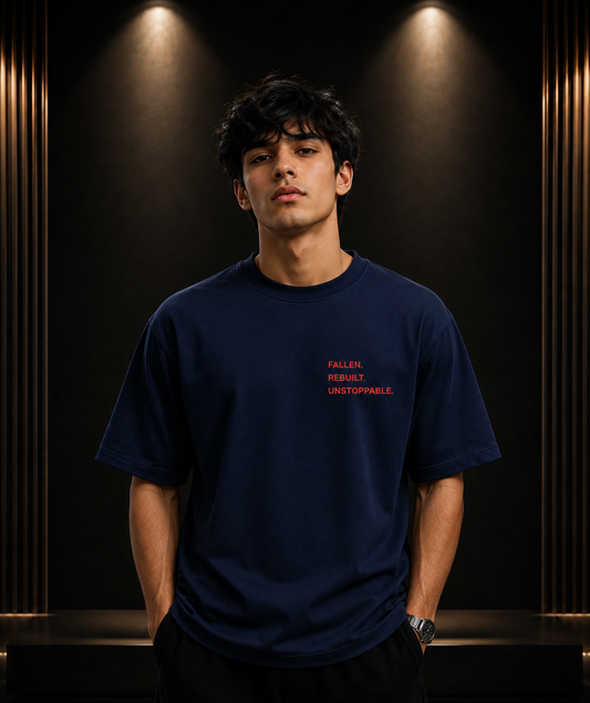 Signature oversized drop shoulder Tee-Navy Blue