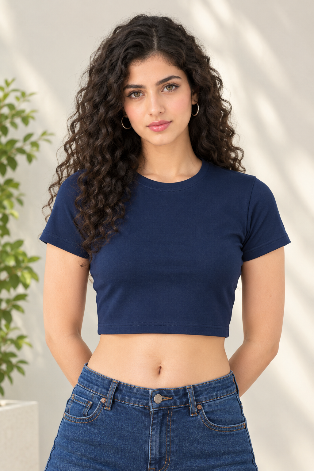 Women’s Crop Top Classic Streetwear Aesthetic -240 GSM-Navy Blue