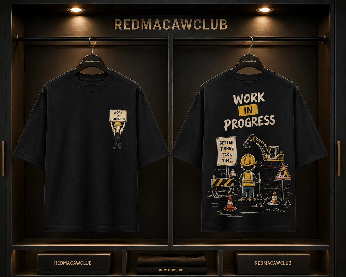 Work in Progress-Oversized Drop Shoulder Streetwear Tshirt-Black Colour