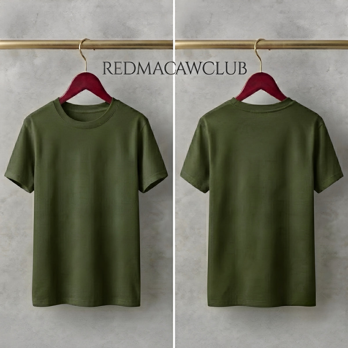 MINIMALIST REGULAR SLIM FIT OLIVE GREEN TEE - 240 GSM FRENCH TERRY