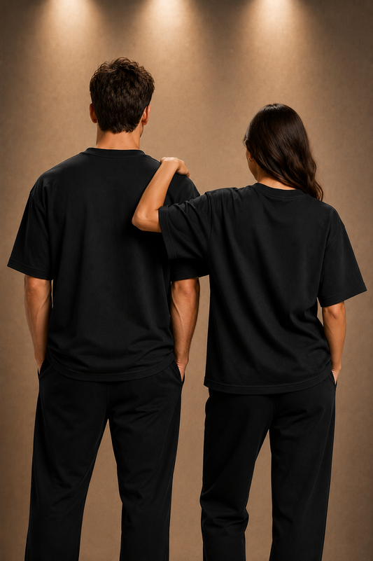 oversized drop shoulder t-shirt-plain Black Colour