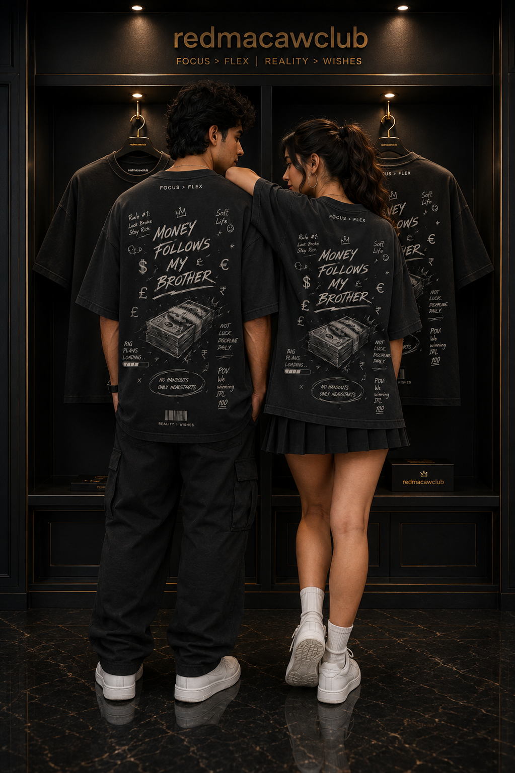 Money Follows My Brother-Oversized Drop Shoulder Tshirt-Black Colour