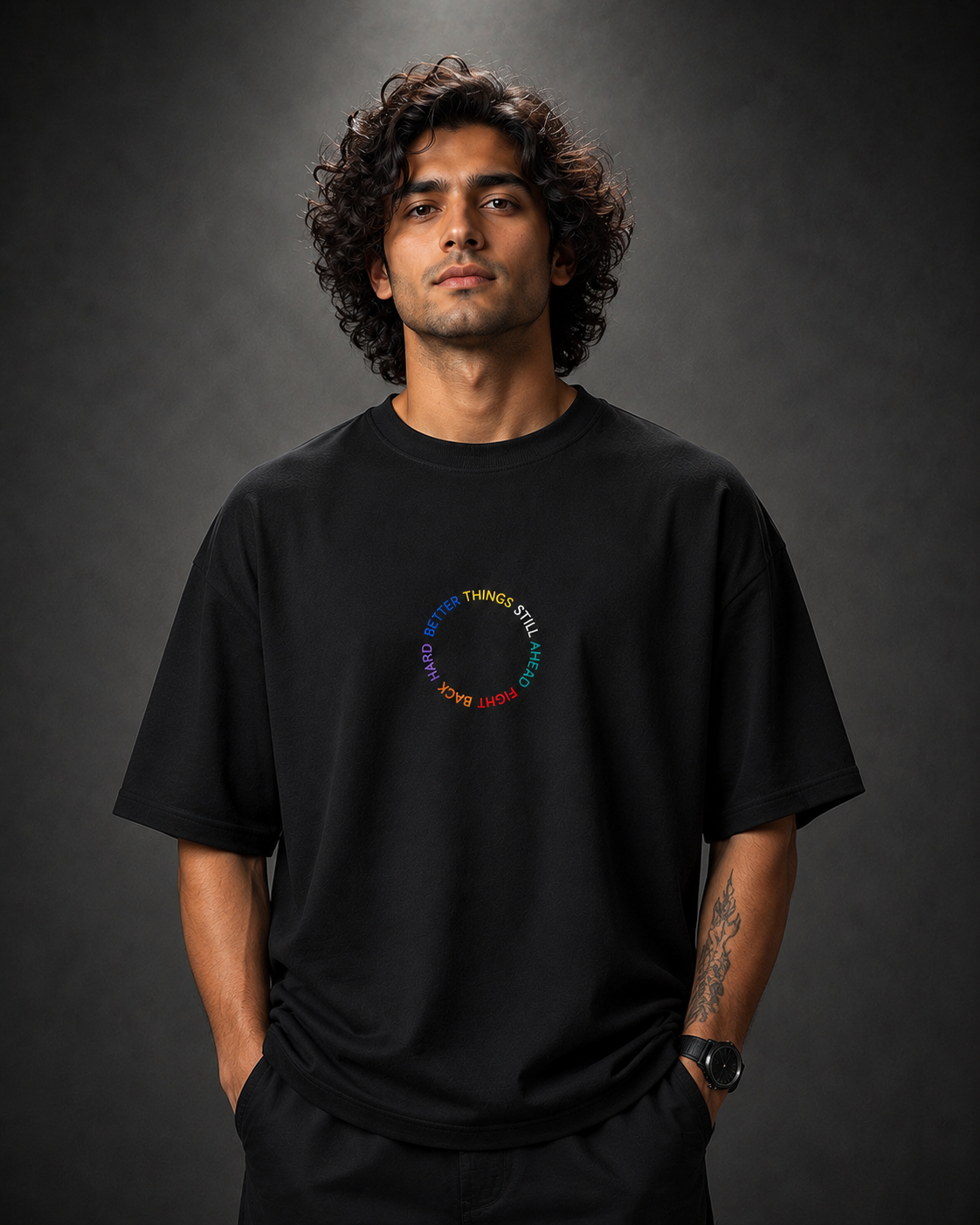 Fight Back-Oversized Drop Shoulder Streetwear-Black colour