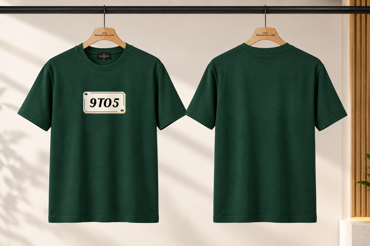 9 To 5 - CREW NECK REGULAR FIT FOREST GREEN TEE - 240 GSM