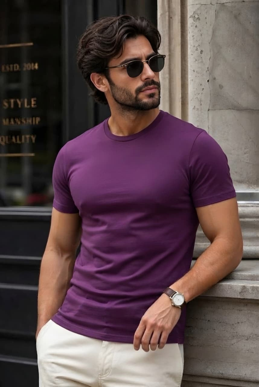 MINIMALIST REGULAR SLIM FIT ROYAL PURPLE TEE - 240 GSM FRENCH TERRY