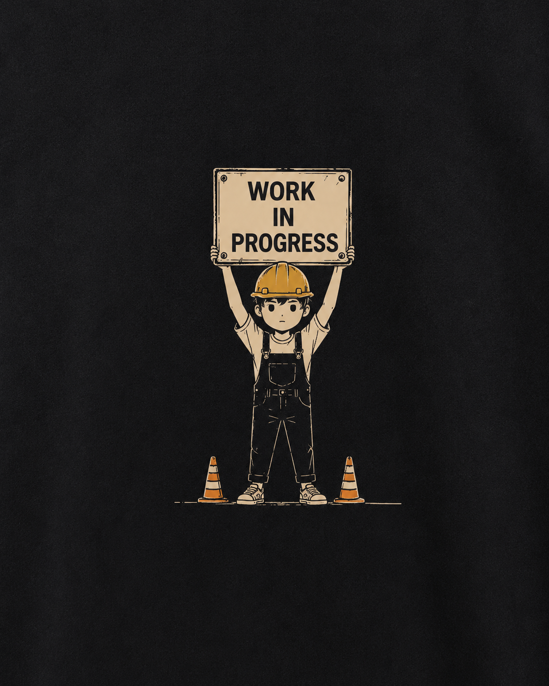 Work in Progress-Oversized Drop Shoulder Streetwear Tshirt-Black Colour
