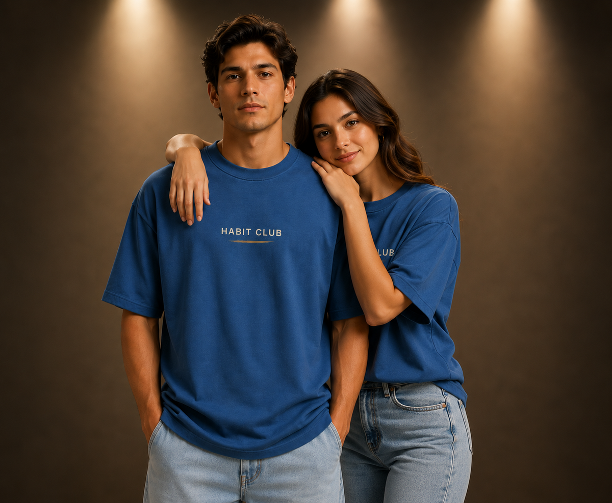Oversized Drop Shoulder Streetwear T-shirt-Blue Colour