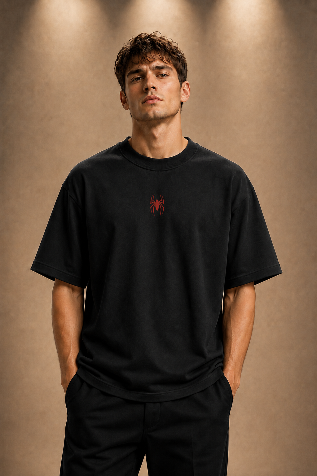 Spider-Man Edition-Oversized Drop Shoulder Tshirt-Black Colour