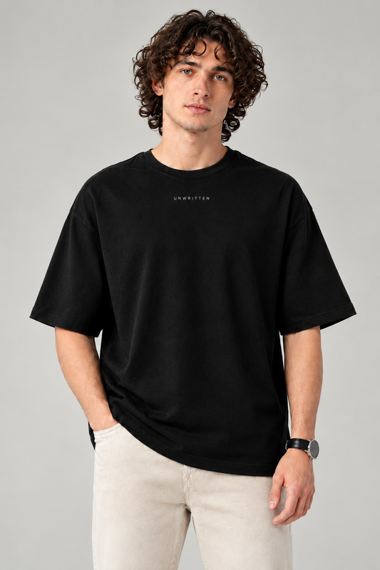 UNWRITTEN Oversized Drop Shoulder Minimalist Tee-Black Colour
