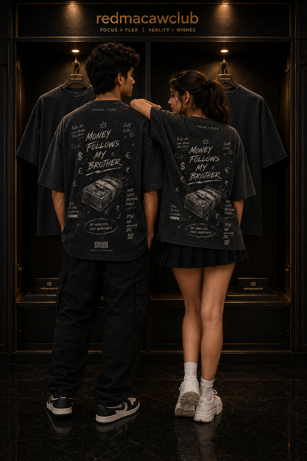 Money Follows My Brother-Oversized Drop Shoulder Tshirt-Black Colour