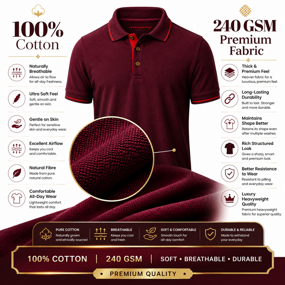 Tipping Polo Tshirt-Maroon Colour