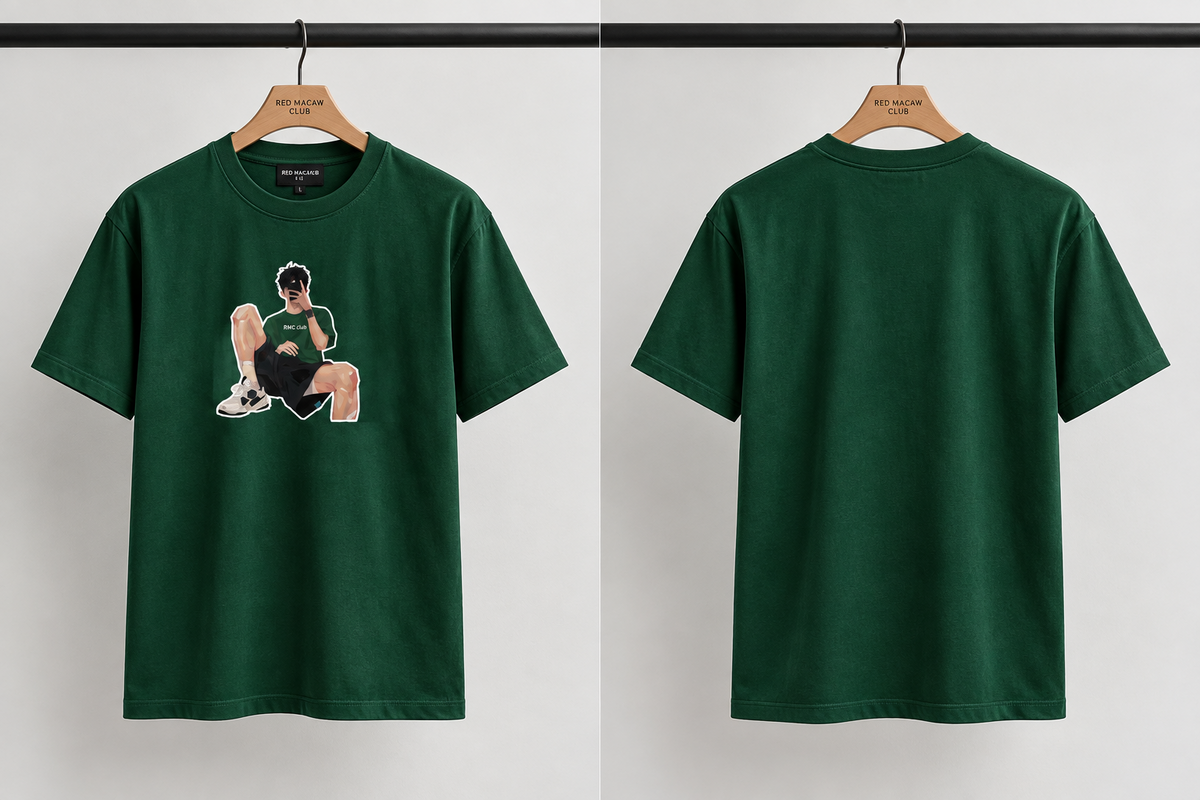RMC 77 a MINIMALIST REGULAR SLIM FIT BOTTLE GREEN TEE- FRENCH TERRY 240 GSM