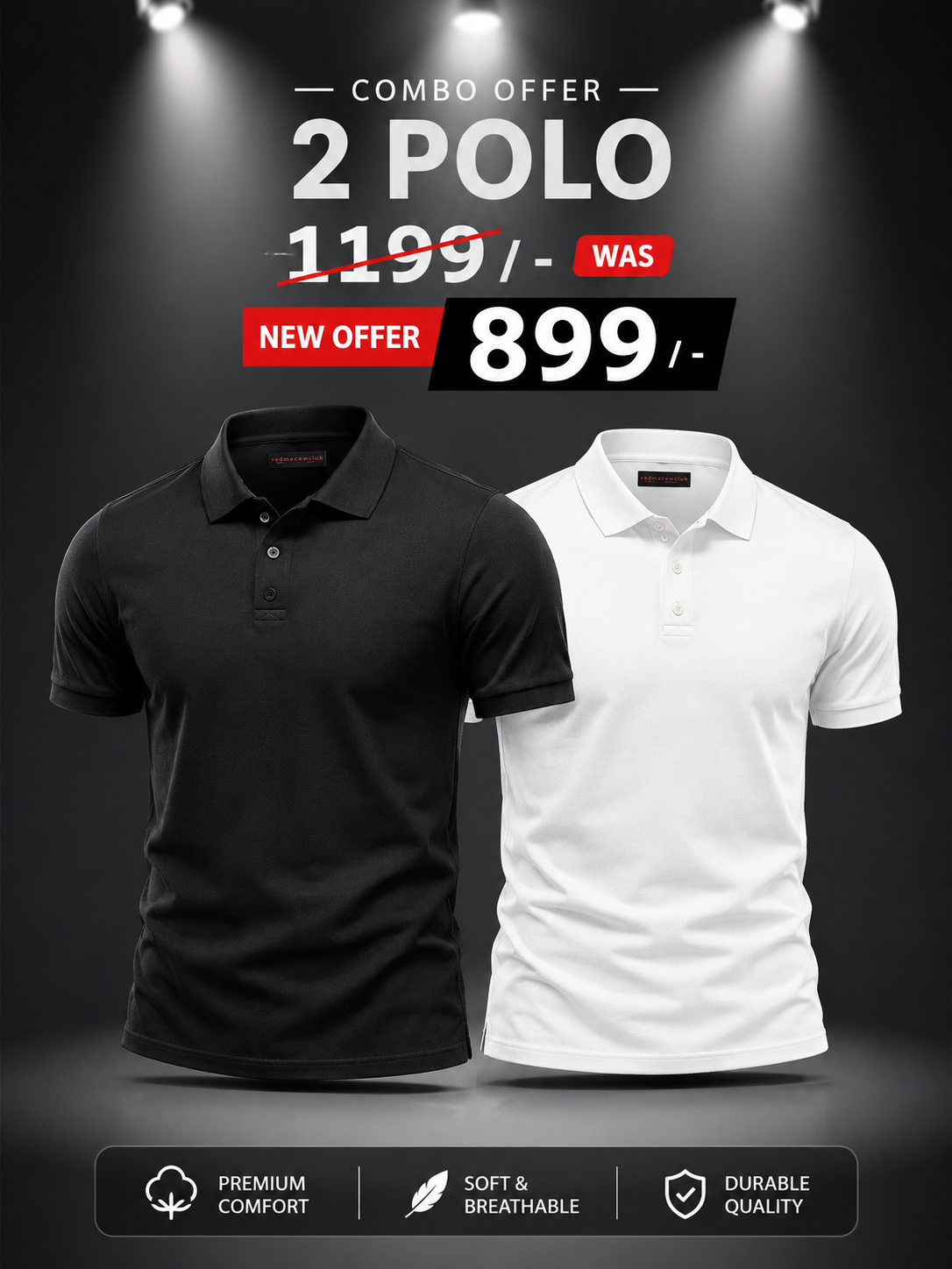 Solid Polo Tshirt - Black and White Combo Offer -Light Weight 220 GSM Matty Polo