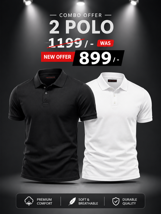 Solid Polo Tshirt - Black and White Combo Offer -Light Weight 220 GSM Matty Polo