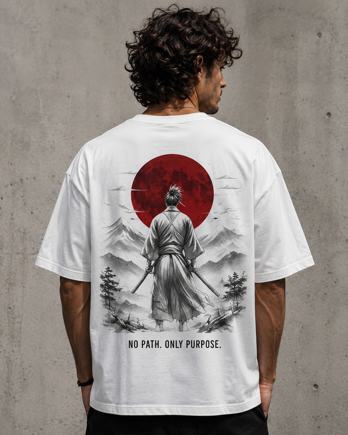 Samurai Warrior Edition Oversized Drop Shoulder Streetwear-White Colour