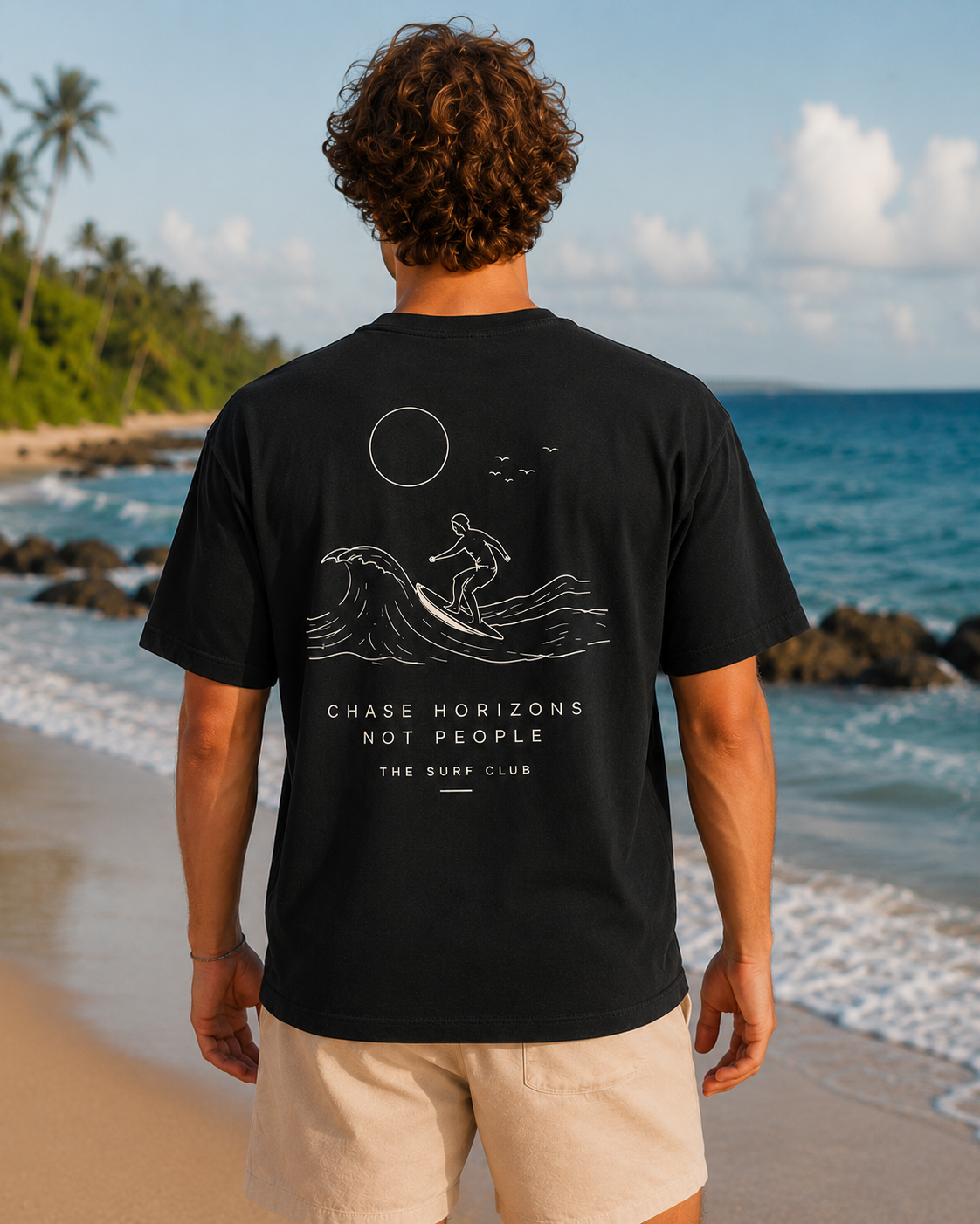 Surf Club-Oversized Minimalist Drop Shoulder Streetwear Tshirt- Black Colour