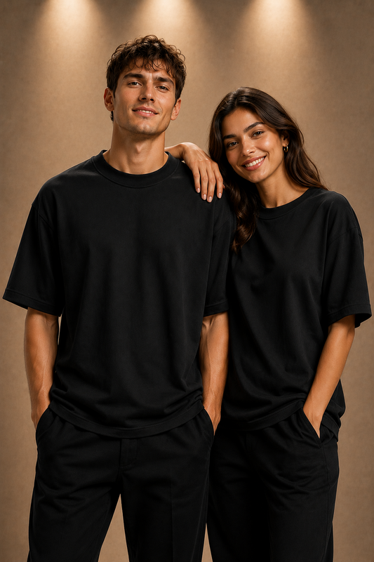 oversized drop shoulder t-shirt-plain Black Colour