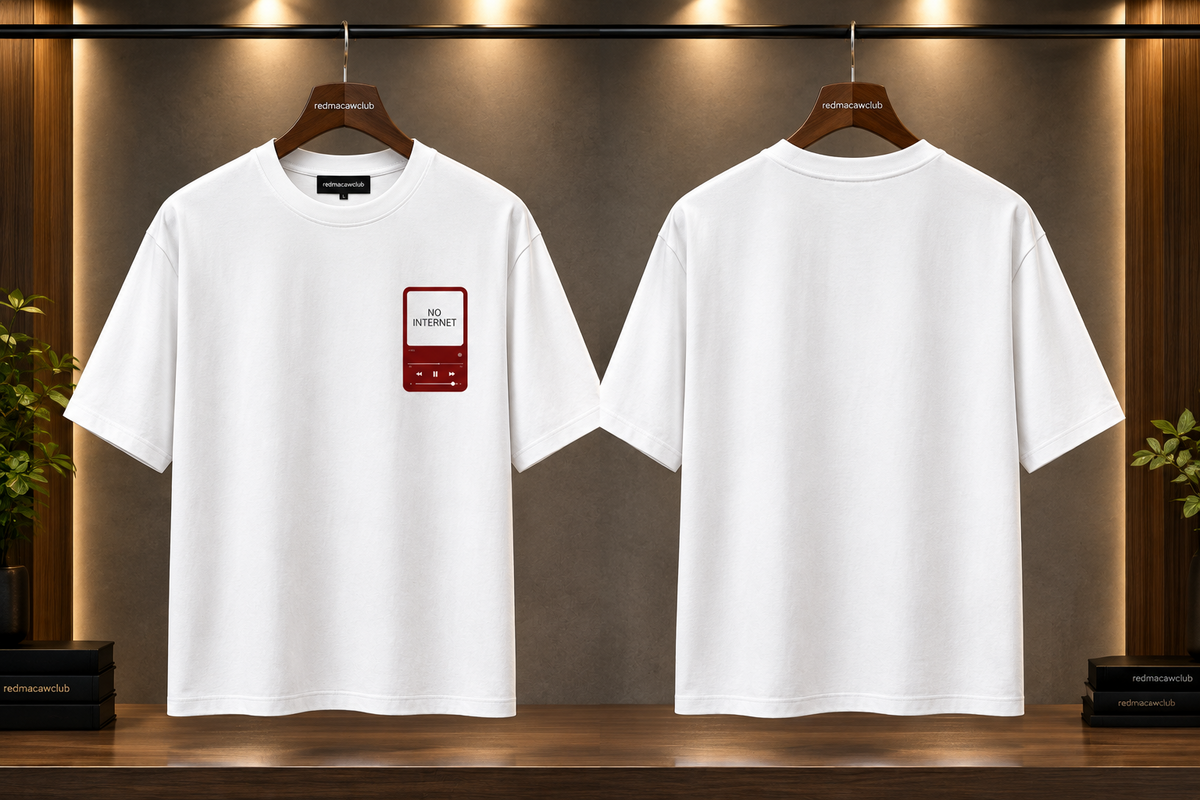 No Internet- Unisex Crew Neck Slim Fit White Tee-240 GSM