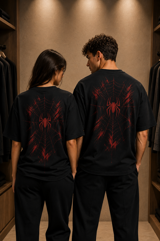 Spider-Man Edition-Oversized Drop Shoulder Tshirt-Black Colour