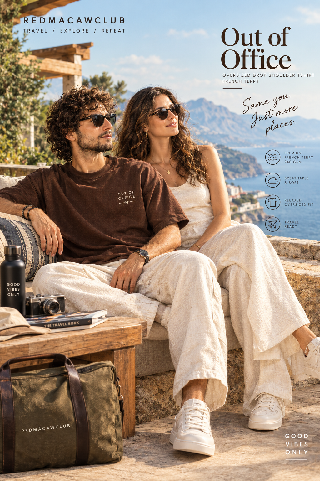 TRAVEL TEE - OUT OF OFFICE OVERSIZED DROP SHOULDER COFFEE BROWN- 240 GSM FRENCH TERRY