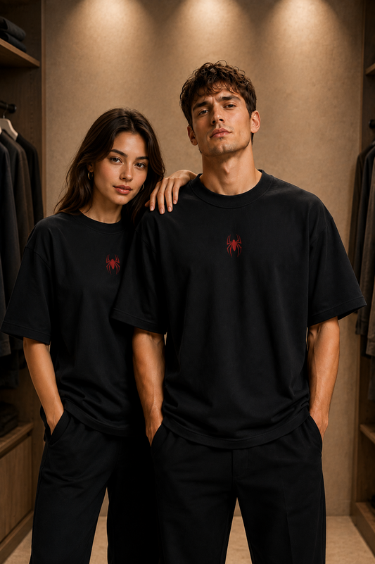 Spider-Man Edition-Oversized Drop Shoulder Tshirt-Black Colour
