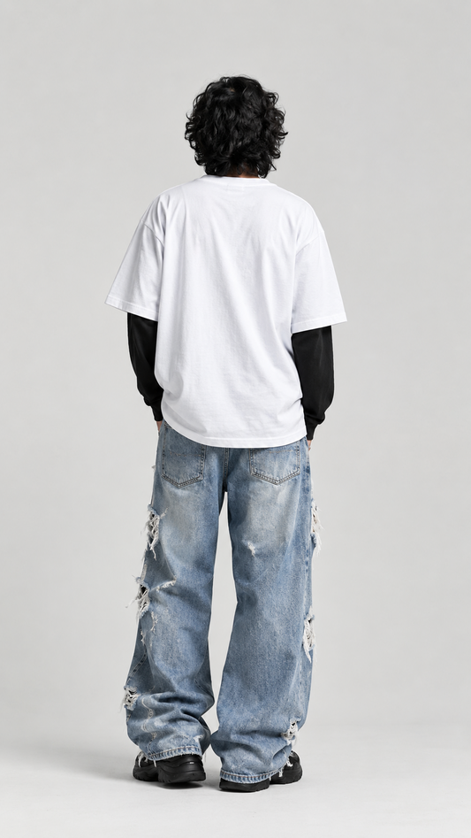 Y2K HIP HOP - OVERSIZED DROP SHOULDER WHITE TEE - 240 GSM FRENCH TERRY