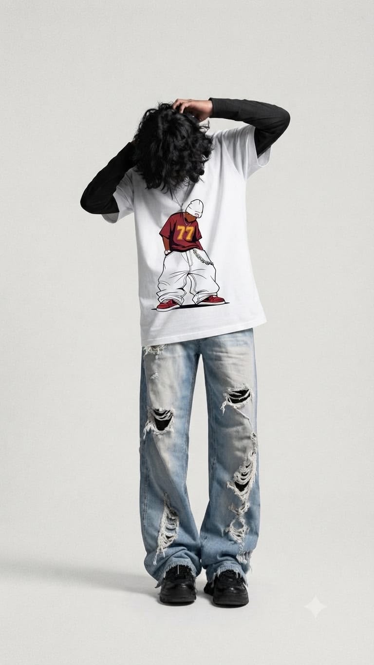 Y2K HIP HOP - OVERSIZED DROP SHOULDER WHITE TEE - 240 GSM FRENCH TERRY