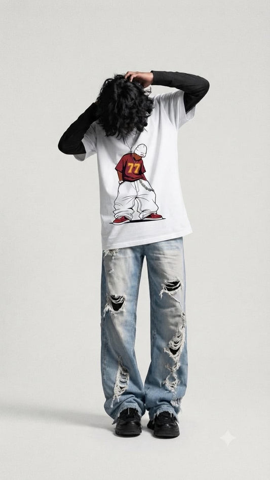Y2K HIP HOP - OVERSIZED DROP SHOULDER WHITE TEE - 240 GSM FRENCH TERRY
