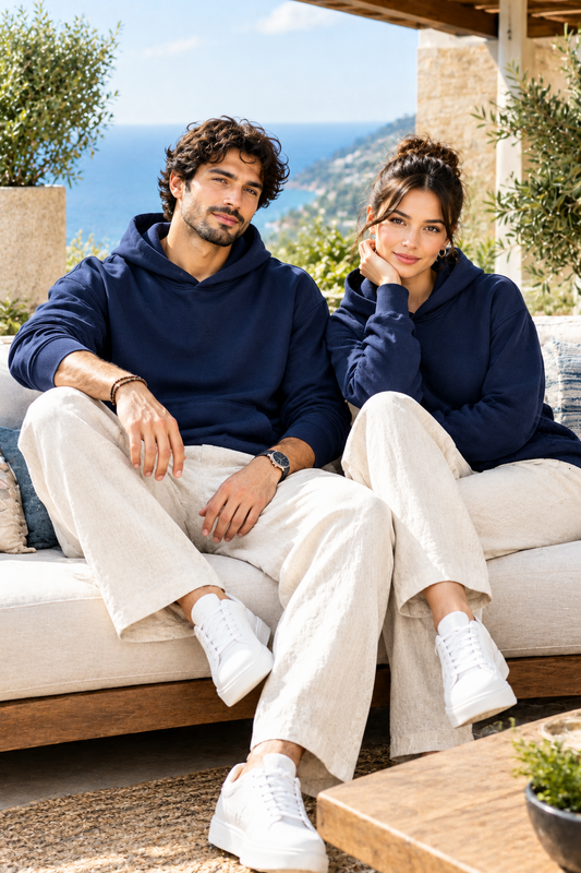 MINIMALIST UNISEX NAVY BLUE HOODIE - 300 GSM FRENCH TERRY