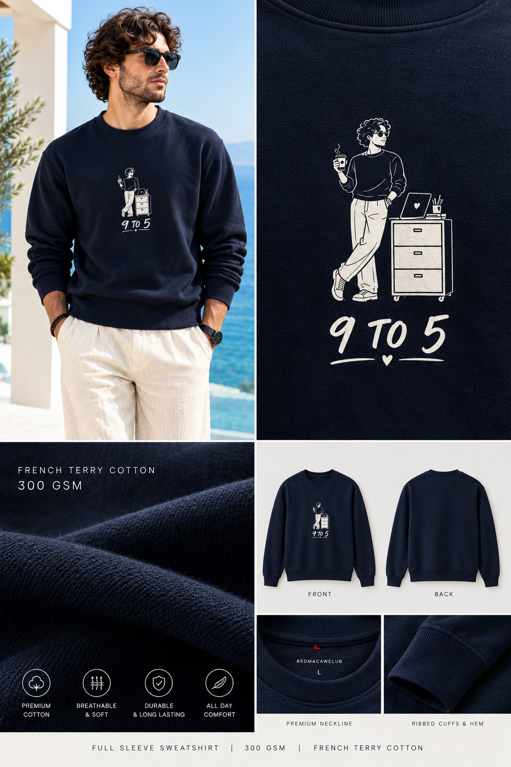 CORPORATE 9 To 5 - UNISEX NAVY BLUE SWEATSHIRT - 300 GSM