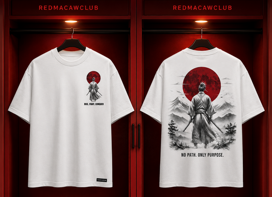 Samurai Warrior Edition Oversized Drop Shoulder Streetwear-White Colour