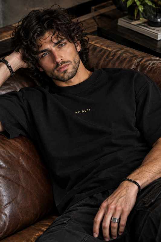 MINDSET - Oversized Drop Shoulder Black Tshirt
