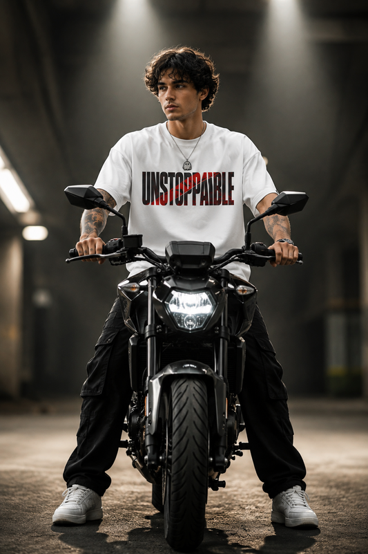 UNSTOPPABLE Oversized Drop Shoulder Tshirt-White colour