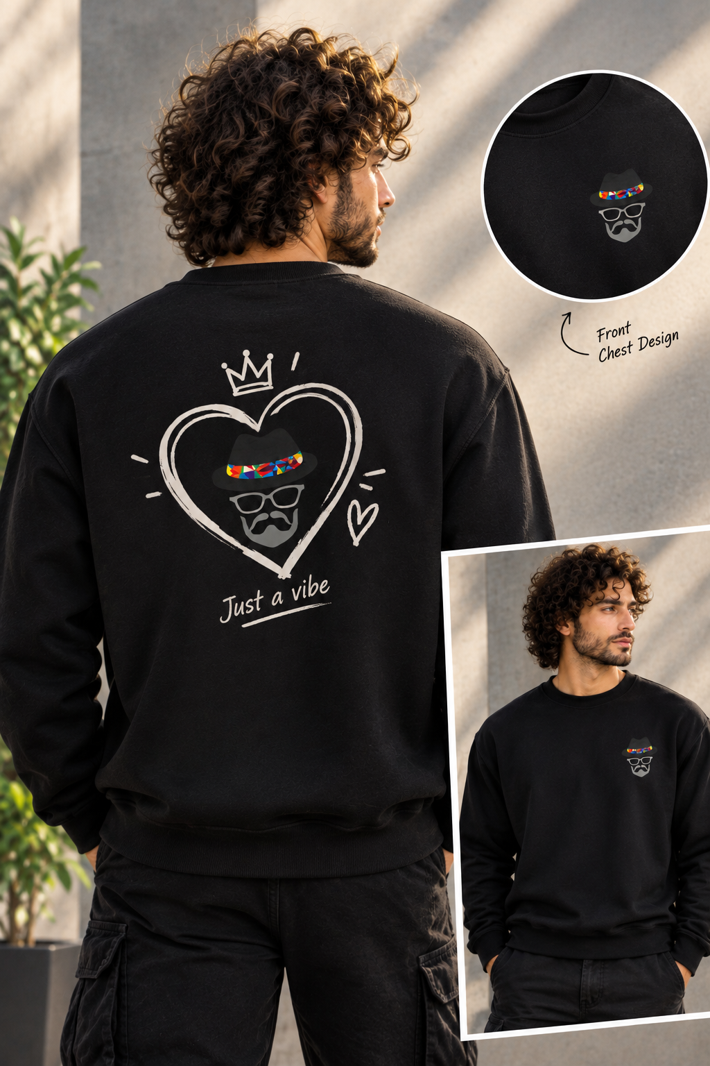 Just a Vibe Black Sweatshirt-300 GSM