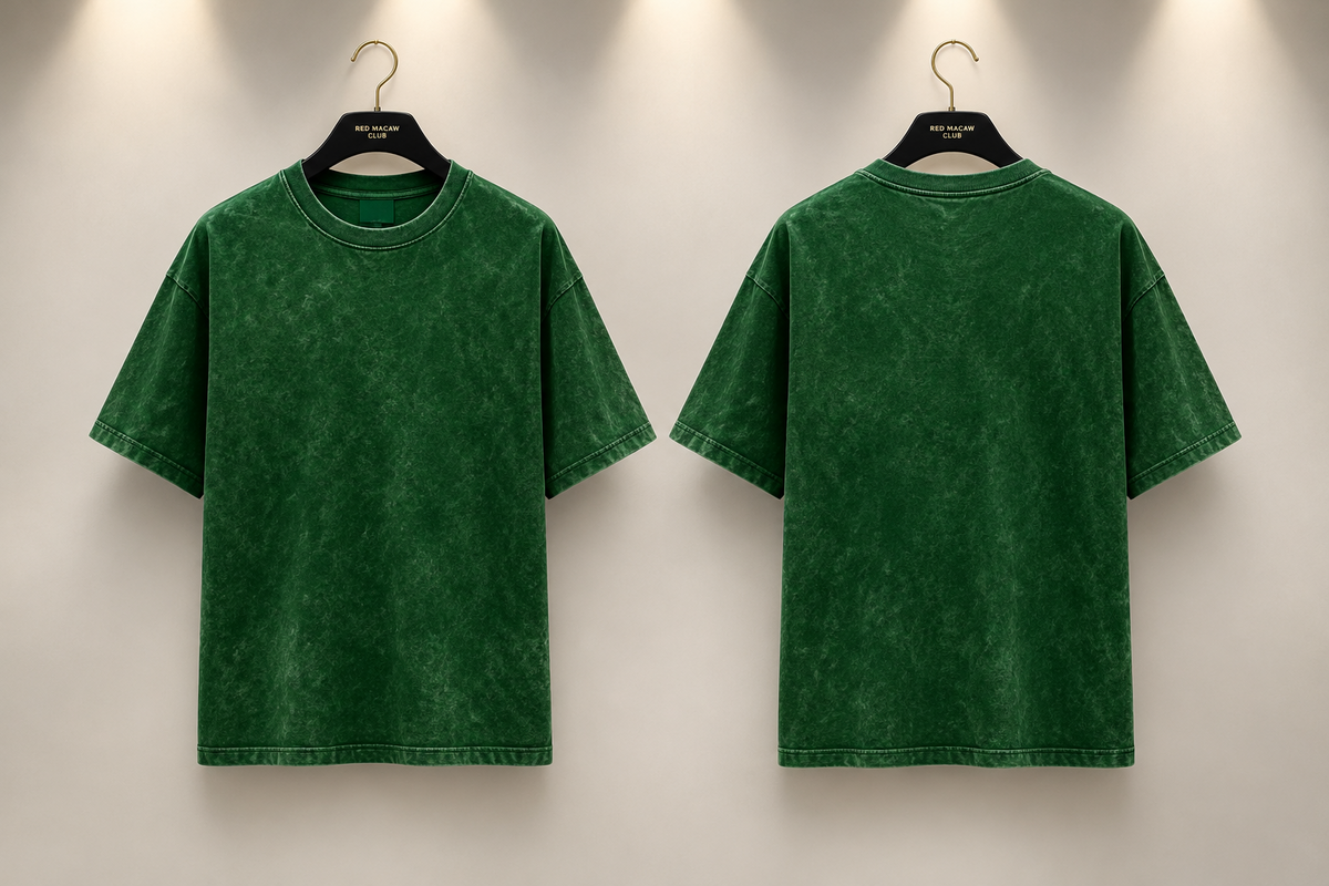 MINIMALIST UNISEX OVERSIZED ACID WASH BOTTLE GREEN TEE - 260 GSM