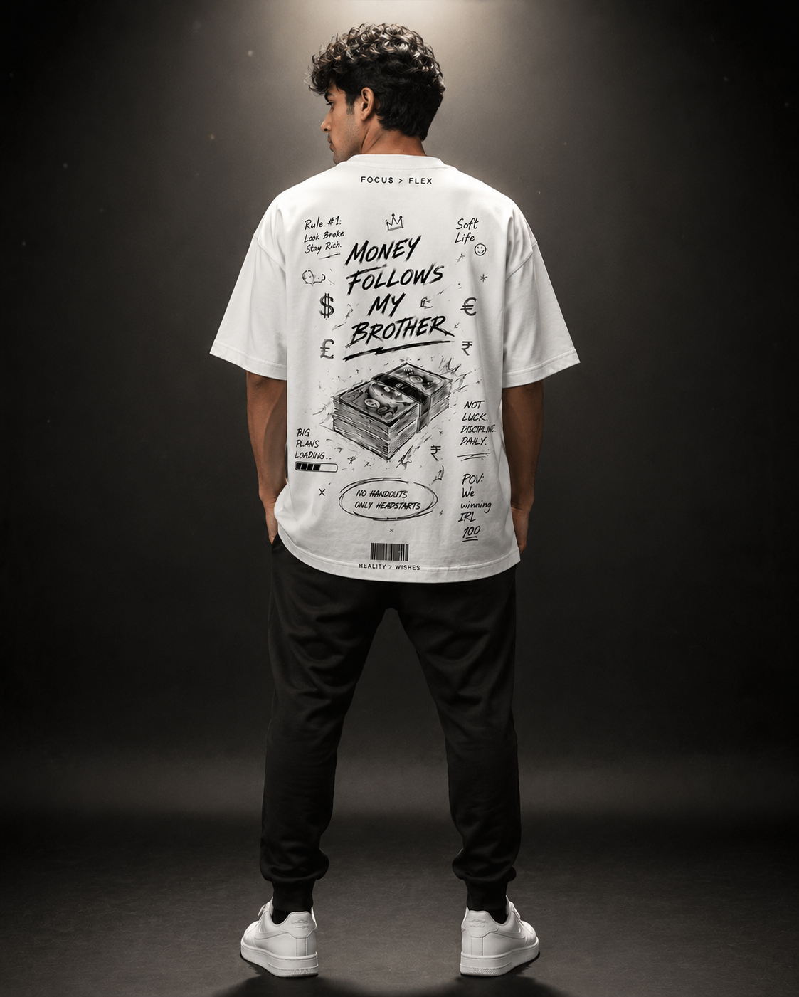 Money Follows My Brother-Oversized Drop Shoulder Streetwear-White Colour