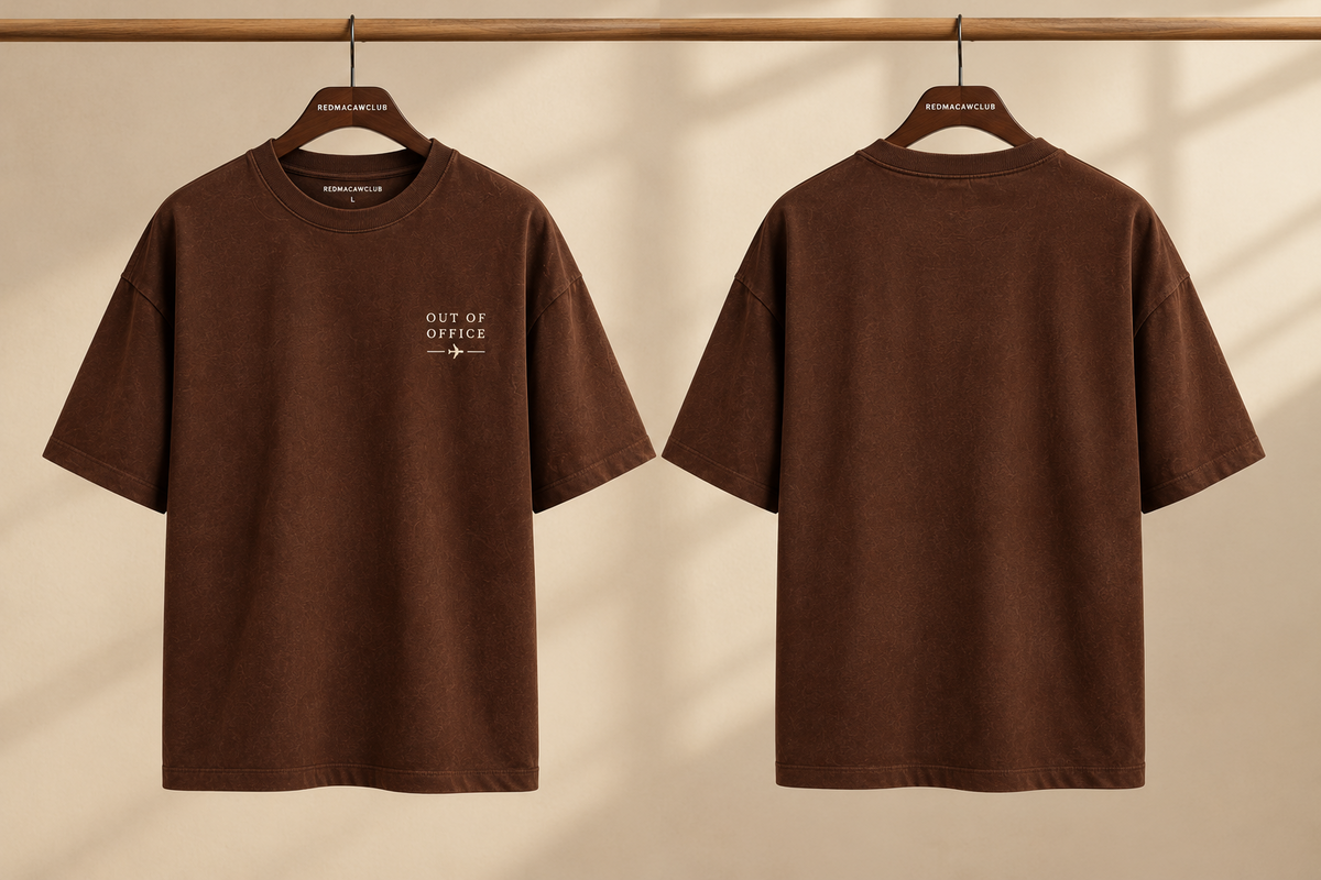TRAVEL TEE - OUT OF OFFICE OVERSIZED DROP SHOULDER COFFEE BROWN- 240 GSM FRENCH TERRY