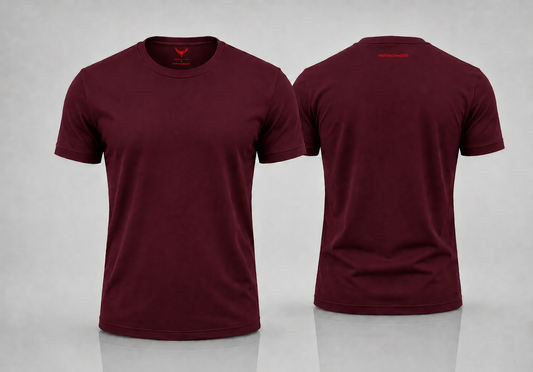 Crew Neck Short-Sleeve T-shirt - Wine Colour