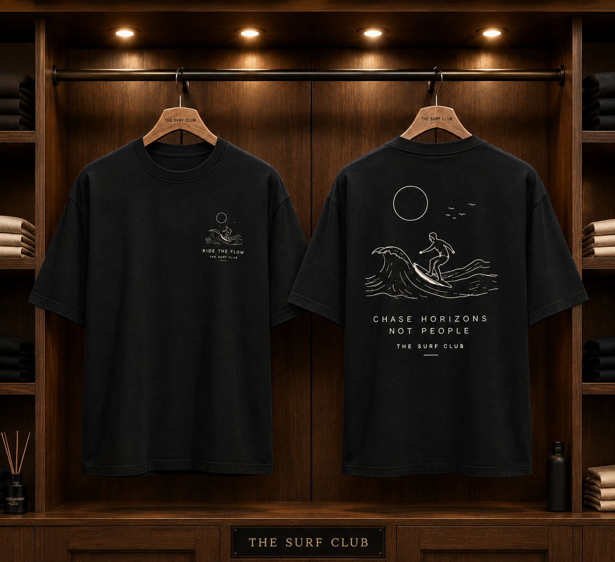 Surf Club-Oversized Minimalist Drop Shoulder Streetwear Tshirt- Black Colour