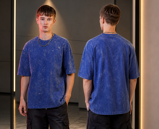 Oversized acid-wash streetwear Tshirt - Vibrant Blue