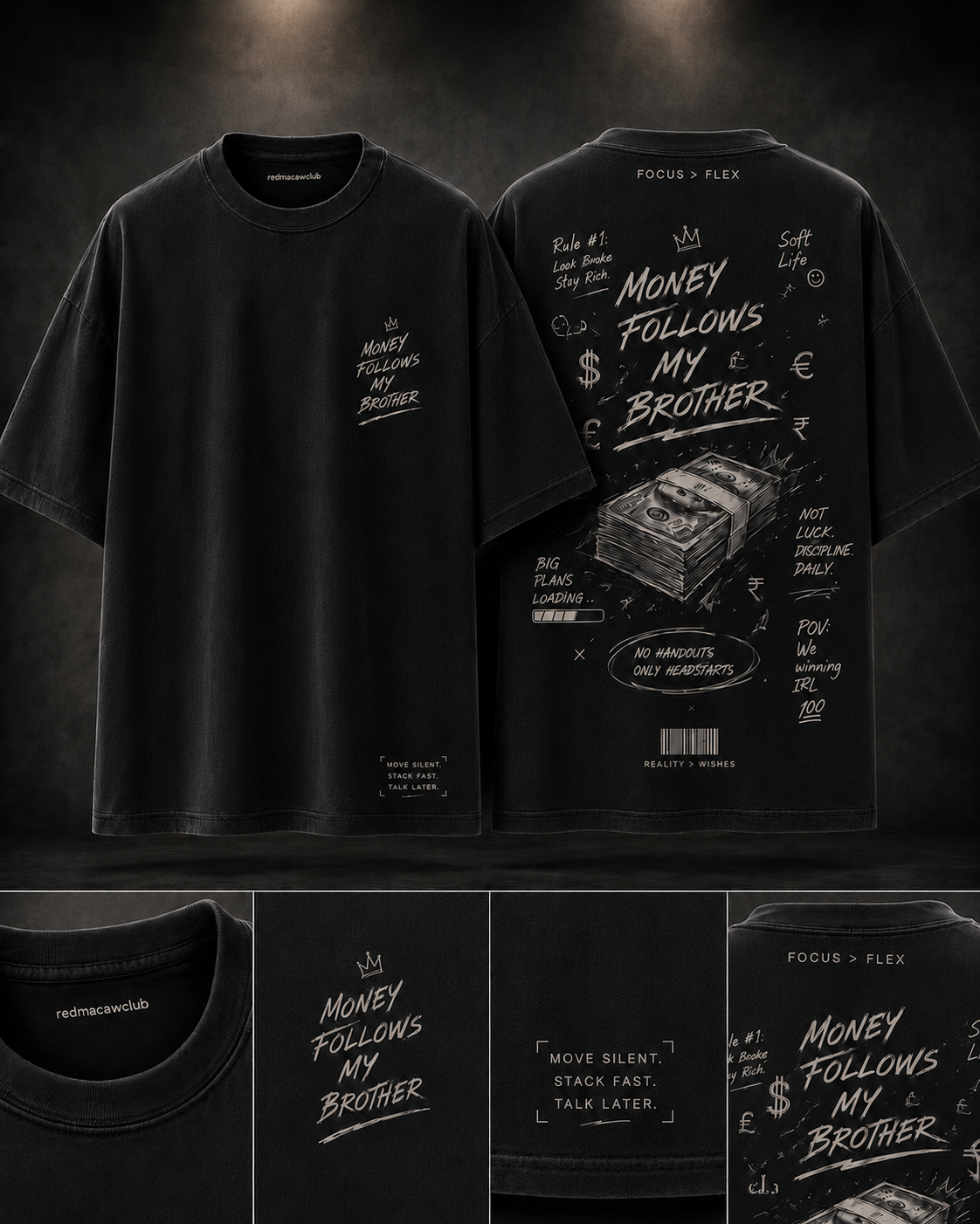 Money Follows My Brother-Oversized Drop Shoulder Tshirt-Black Colour